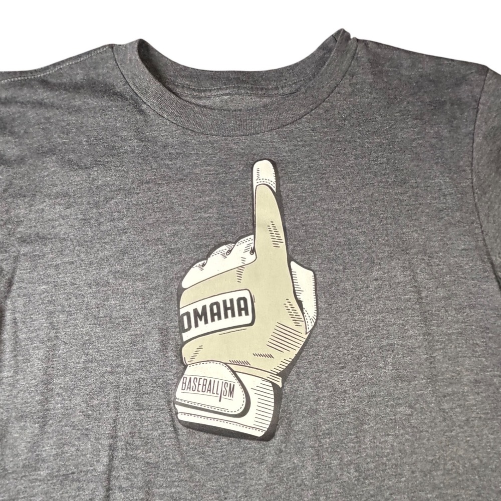 Baseballism Omaha Graphic T-Shirt Mens Youth Large YL Heather Gray Short Sleeve